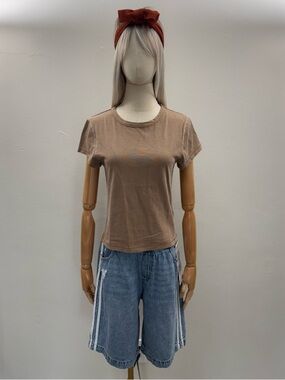 Academy Brand Women’s Brown Basic T Shirt Size S 100% Cotton Crew Neck